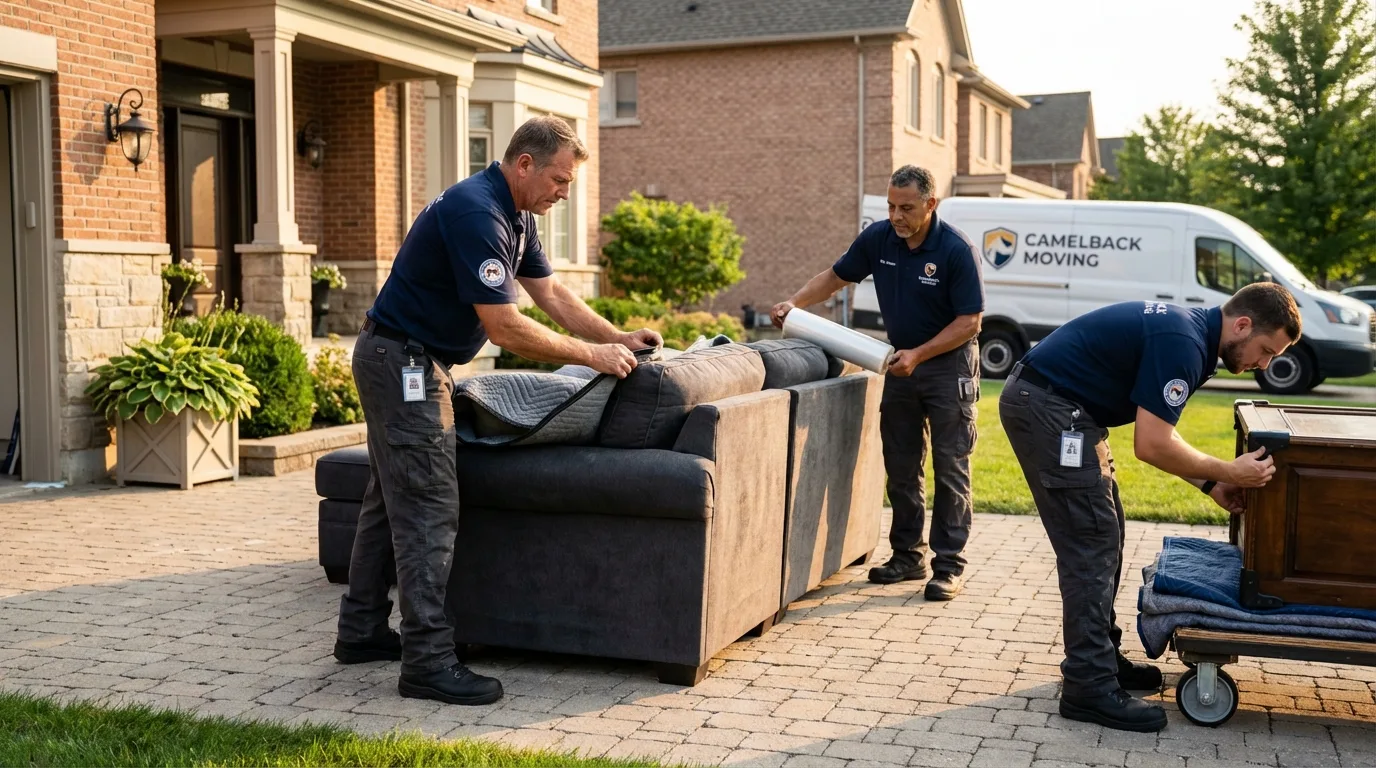 Large estate moving crew wrapping furniture in Potsdam, NY